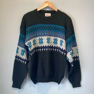 80’s Vintage Oversized Black Crewneck Fair Isle Pullover Sweater Women’s L - 0X